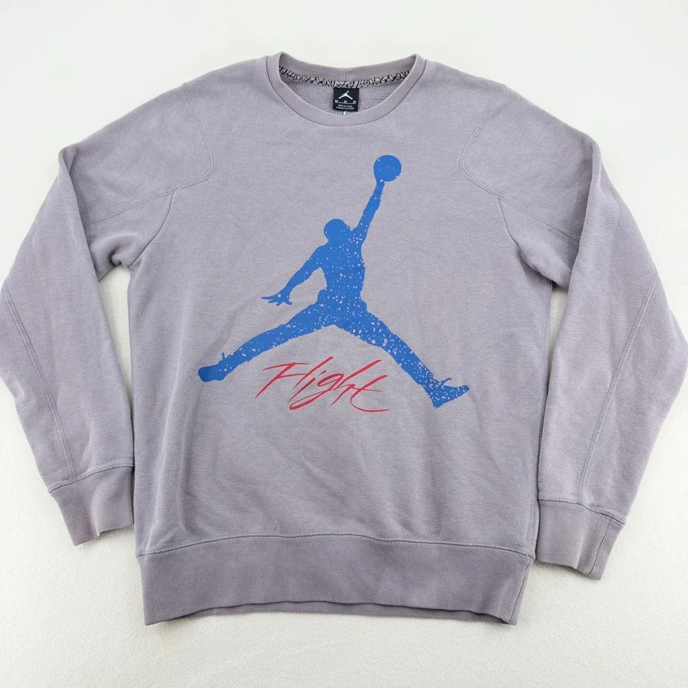 Jordan Flight Crewneck Sweatshirt 2013 Mens Med Gray Graphic Jumpman 604980-025